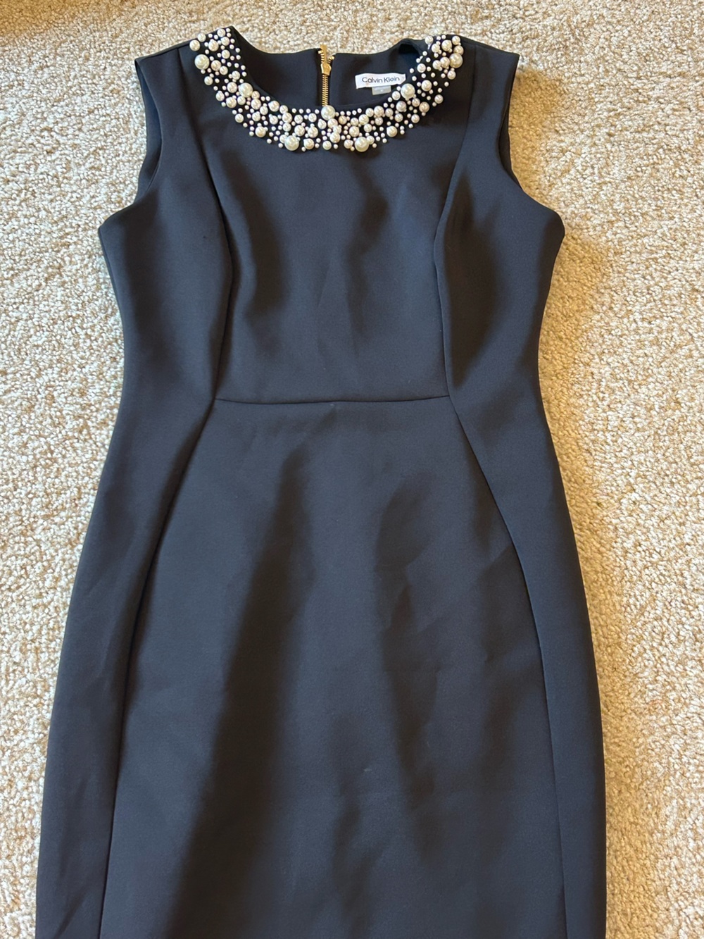 Calvin Klein Beaded Neckline Mini Dress in Black Like New